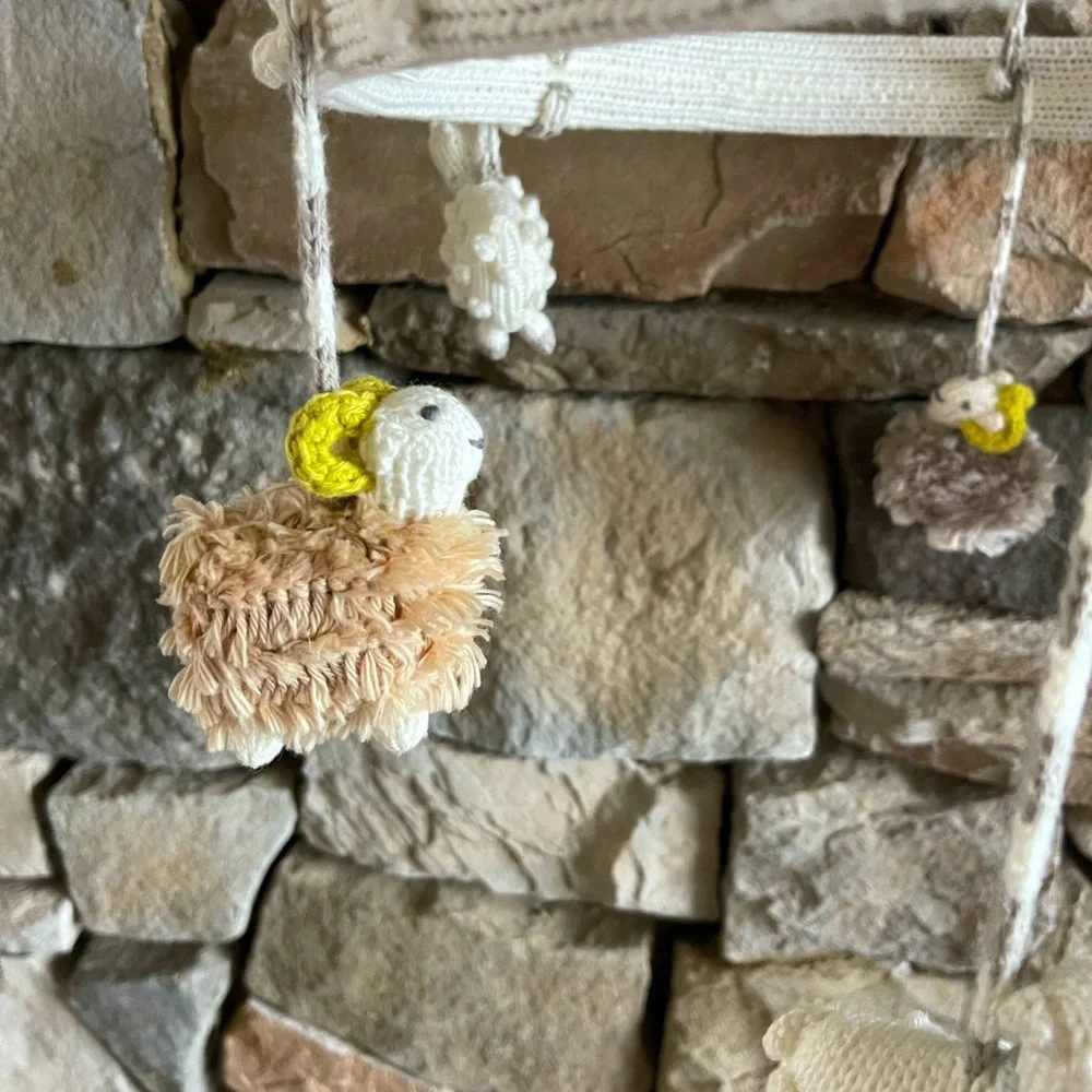 New🌟BlaBla Crocheted Sheep Mobile-yellow/white/gray